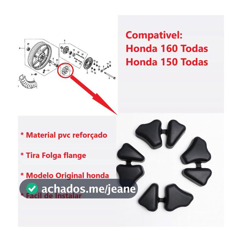 Kit Borracha da Coroa Coxim Bucha Tira Folga Flange Roda Traseira Honda CG 150/160 Titan Fan Start