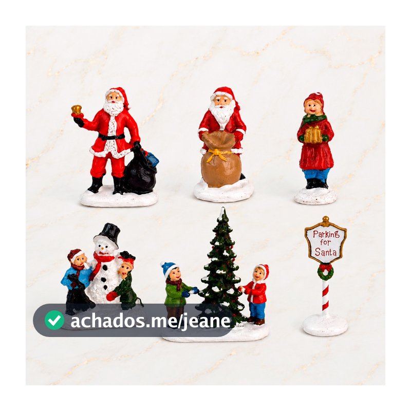 Kit 6 Miniaturas Natalinas em Poliresina para Vila de Natal e Maquete 5x3x8