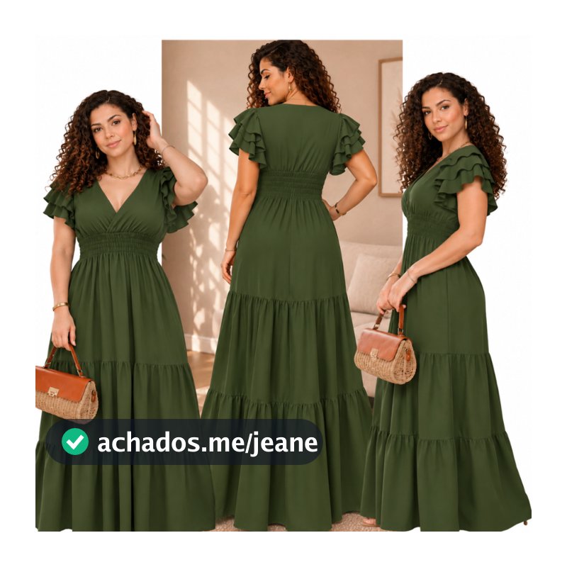 Vestido Feminino Longo Saia 3 Maria Manga com Babado Festa Formatura Fardamento Evangélico Madrinha