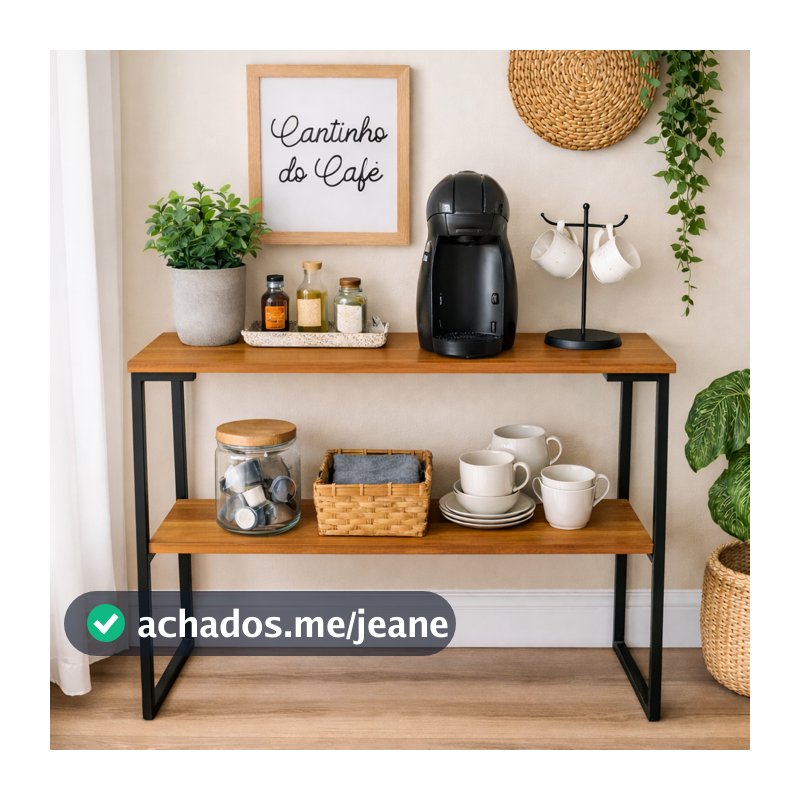 Aparador Buffet Industrial 2 Prateleiras para Cantinho do Café Balcão Multiuso MDF e Aço
