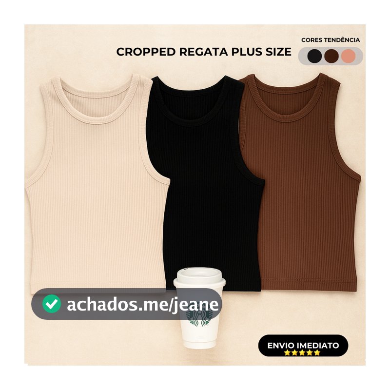 Blusa Feminina Plus Size Cropped Regata Ribana Confortável Elegante