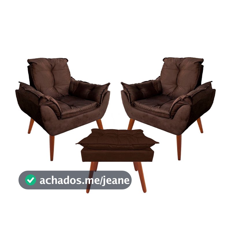 Kit 2 Cadeira Estofada Escritório Poltrona Sala Opala + Puff Quadrado Tecido Suede
