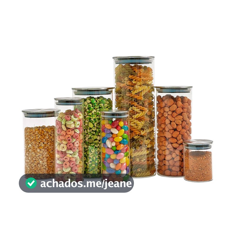 Kit 7 potes de vidro com tampa inox hermético redondo - Tud