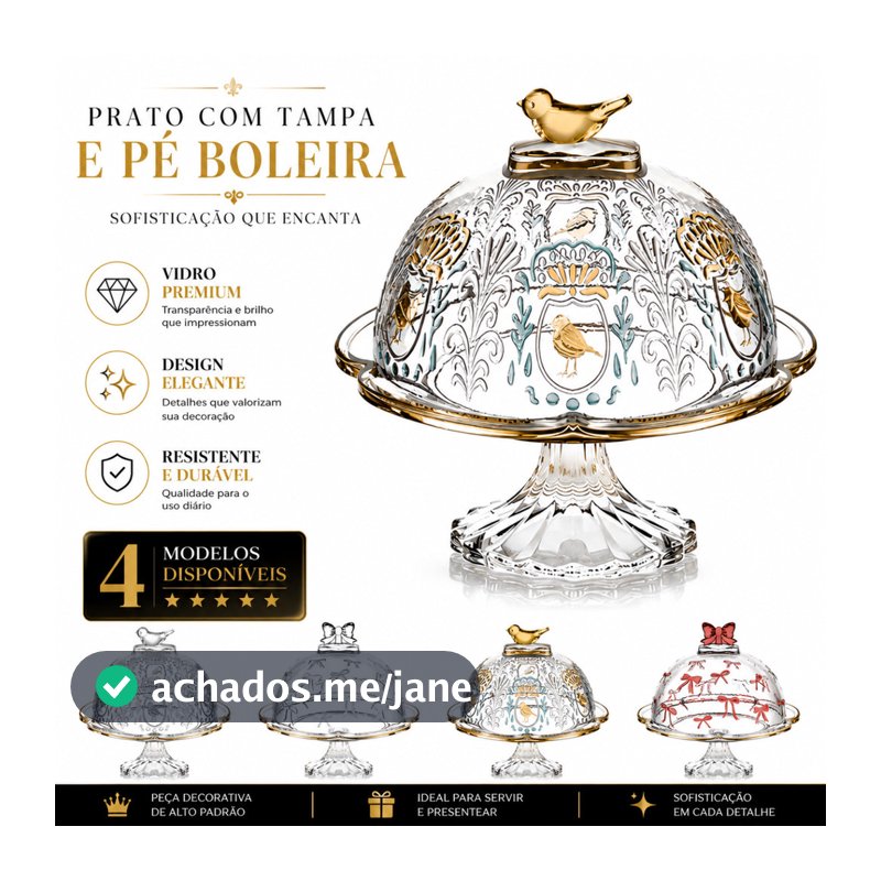 Boleira de Vidro Cristal Pequena Luxo Bolo Doce Queijeira Mesa Posta 20cm