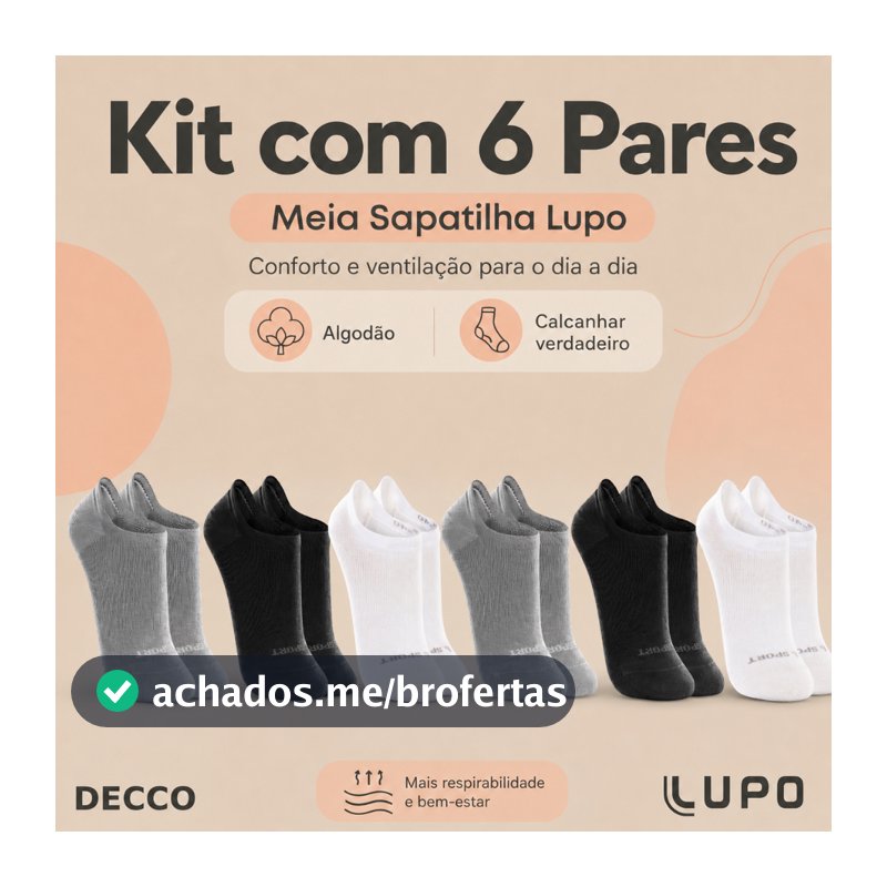 Kit De 6 Pares Meias Cano Invisível Lupo Sport Algodão Soquete Sapatilha Unissex