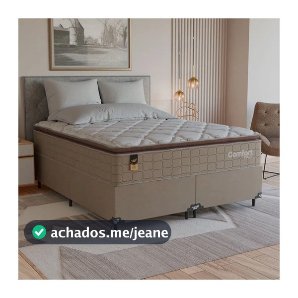 Cama Box Queen + Colchão Comfort Class Pillow Top 158x198cm  Bege/suede Bege