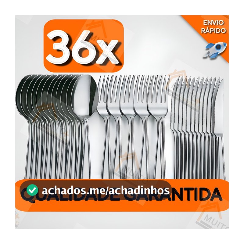 Jogo de Talheres 36/18 peças Aço Inox Facas Garfos e Colheres de Mesa Jantar