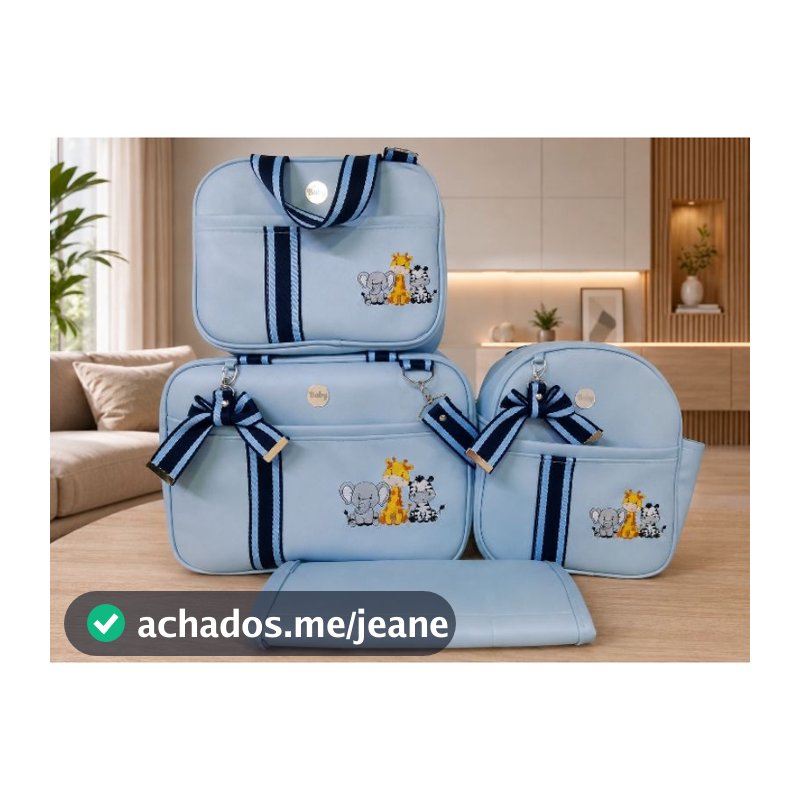 Kit Bolsa Maternidade 4 Peças Luxo  Térmico e  Impermeável - Mala G, Mala M, Trocador e Mochilinha 02 em 01.
