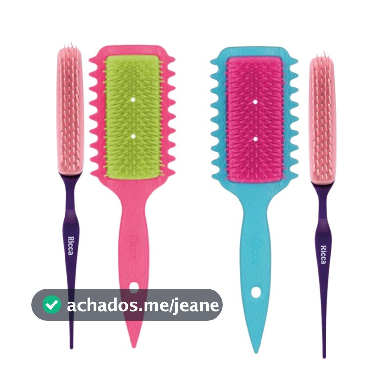 Kit Escova Cachos Ricca Flex Curl e Pente Fitagem Profissional Definição Perfeita Volume Sem Quebra