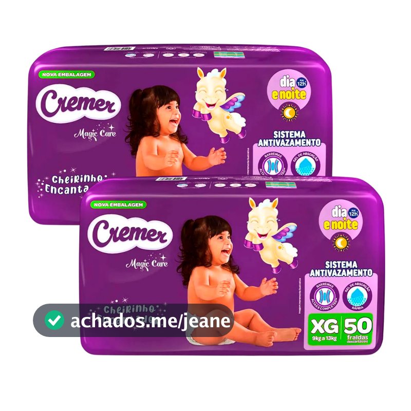 Kit 2 Fraldas Descartáveis Cremer Magic Care Hiper XG 50 Tiras