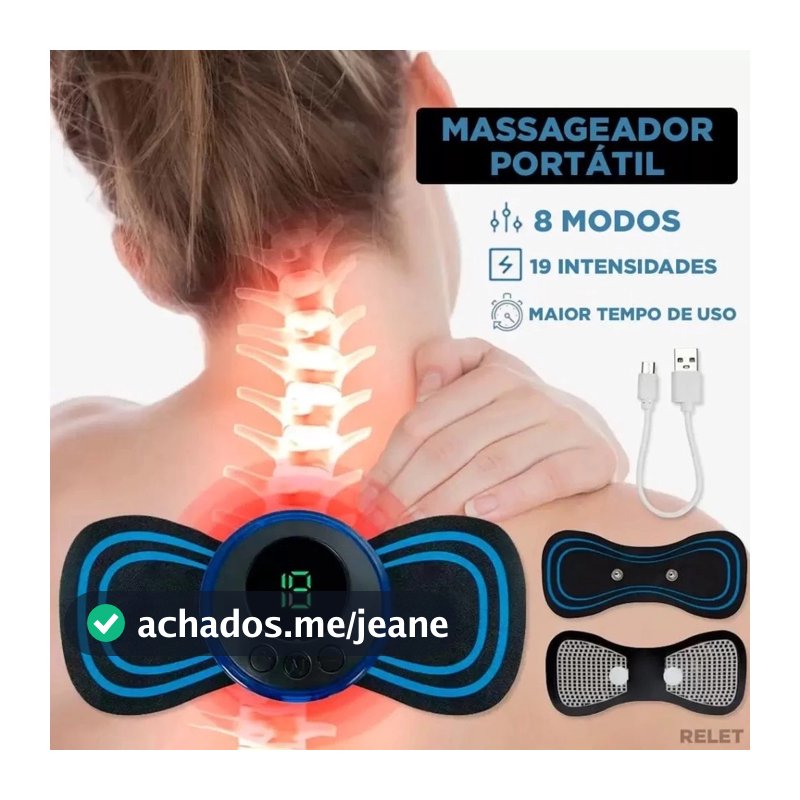 Massageador Relaxante Portátil para Corpo e Pescoço, 8 Modos e 19 Intensidades