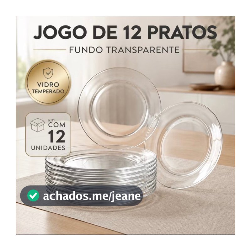 Kit 12 Pratos Fundo Liso Transparente 22cm Cozinha