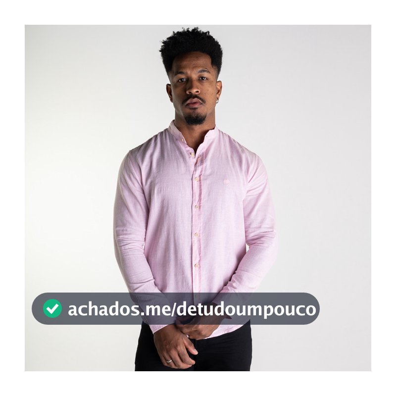 Camisa Social Linho Slim Gola Padre Rosa