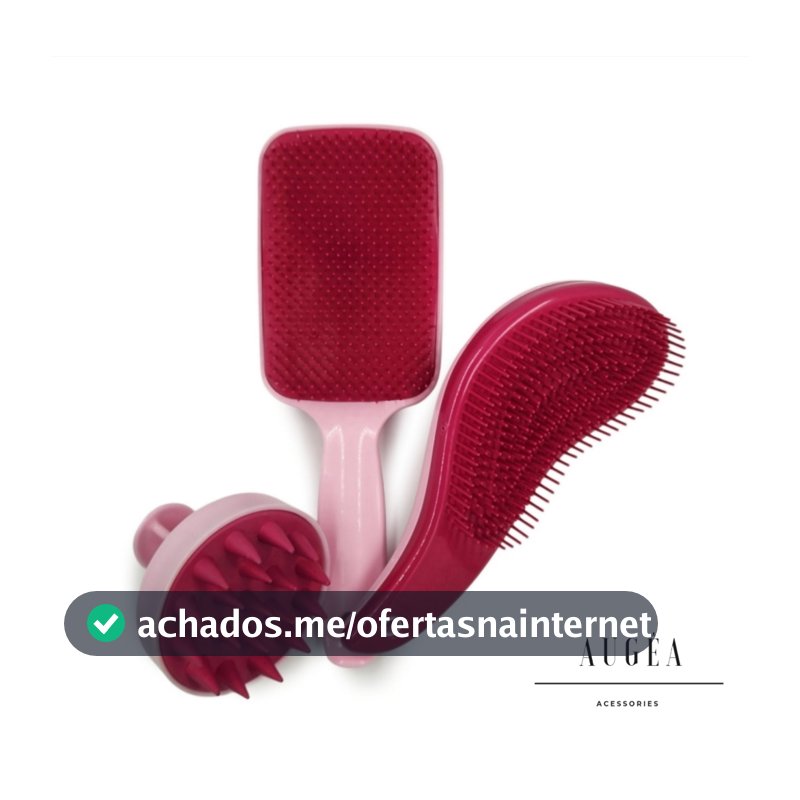 Kit Escovas TRIO Raquete Flex, Escova Mágica e Escova Massageadora Capilar de Silicone
