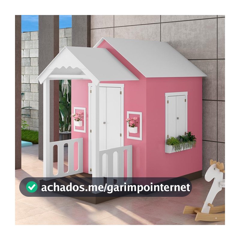 Casinha de Brinquedo MDF com Varanda Artesanal Branco/Rosa L12 - Gran Belo