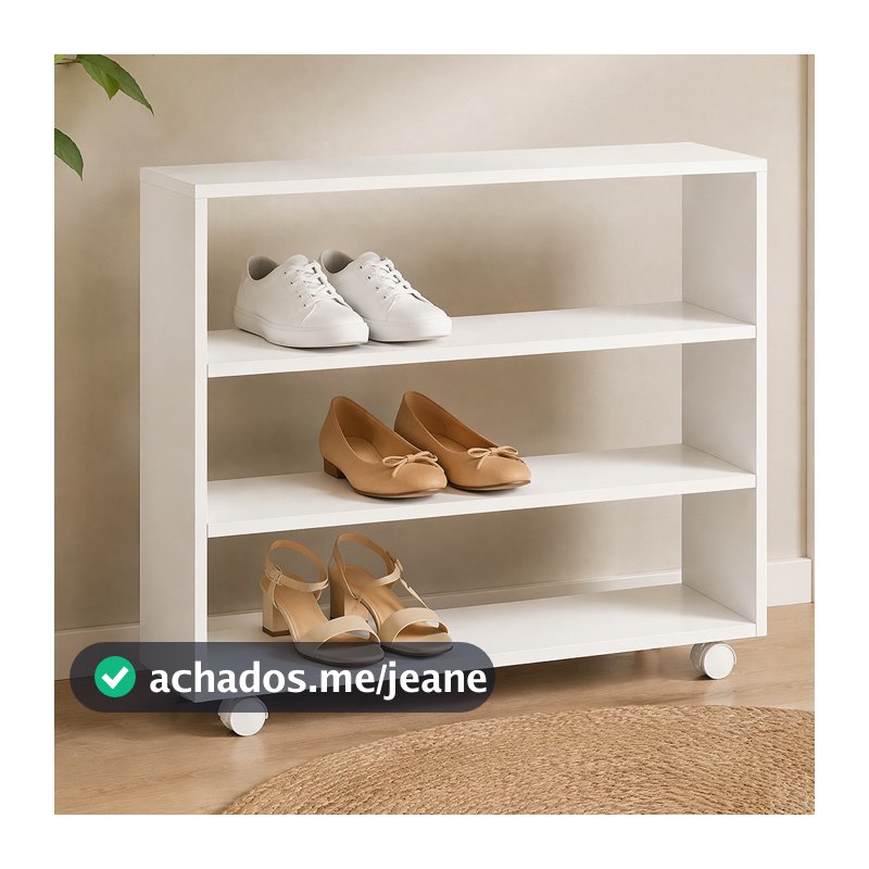 Sapateira Multiuso Organizador Com 03 Prateleiras E Rodízio Pérola L03 Branco - Lyam Decor