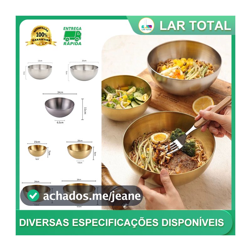 Kit 4 Tigela Bowl Aço Inox Dourado Conjunto, Acabamento Dourado, Multiuso Cozinha, Diversos Tamanhos