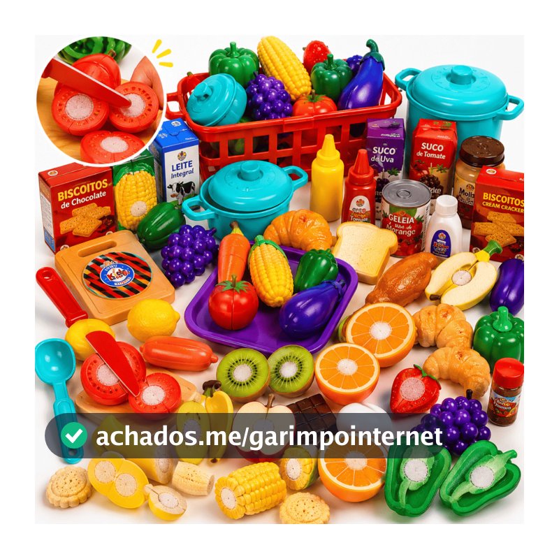 Cestinha Comidinhas Frutas Cortar Velcro Crec Crec Brinquedo Infantil Faz de Conta