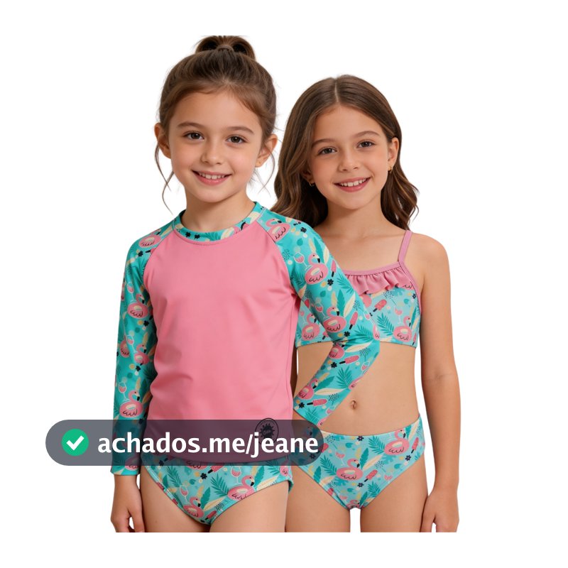 Conjunto menina 3 Peças Camisa+biquíni Proteção UV 50+ Praia/piscina do 2 anos ao 16 anos