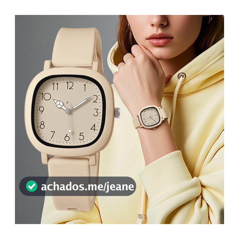 Relógio Feminino Quadrado Moderno Silicone Confortável com Números Grandes – Dia a Dia
