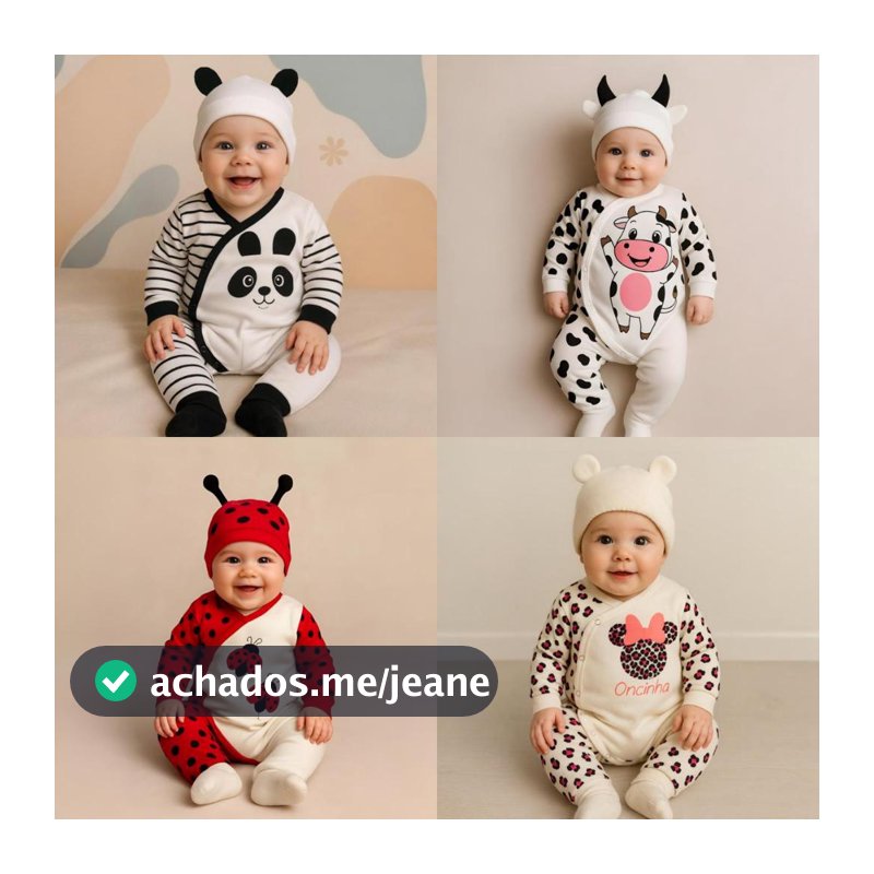Macacão Bebê Bichinhos + Touca Kit 2 Peças Inverno manga longa