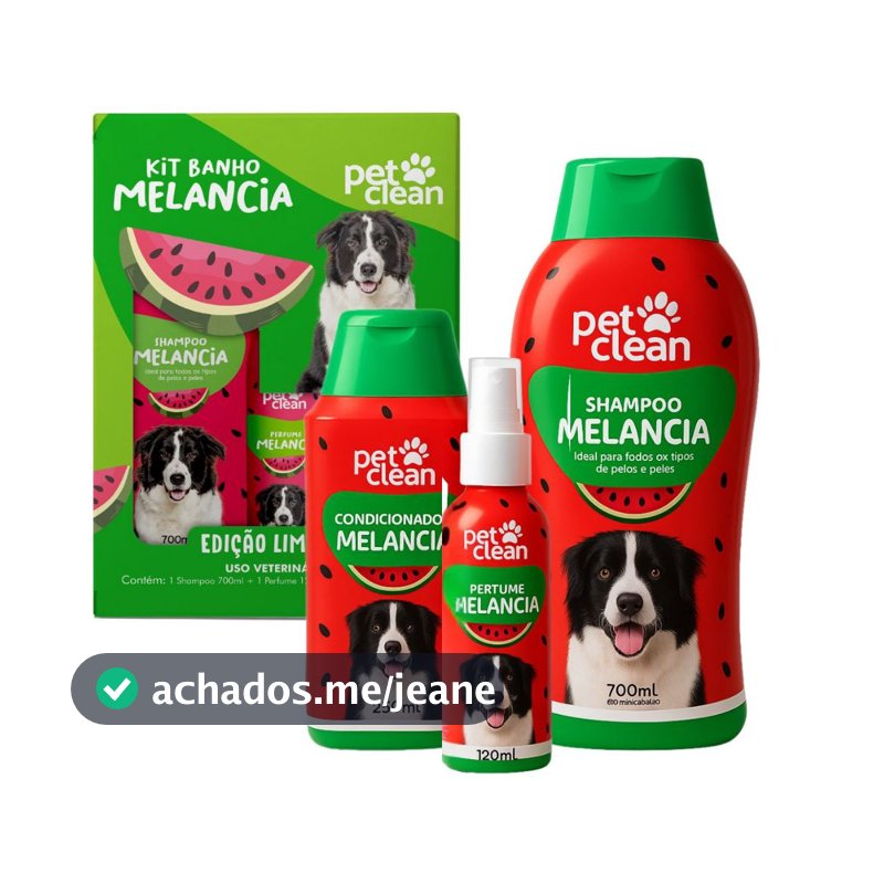 Pet Clean Kit Banho Melancia para Cães Shampoo 700ml + Condicionador 250ml + Perfume 120ml