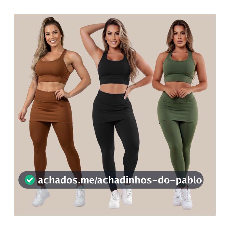 Kit 3 Conjuntos Calça Legging Saia Tapa Bumbum Roupas Femininas De Academia A15