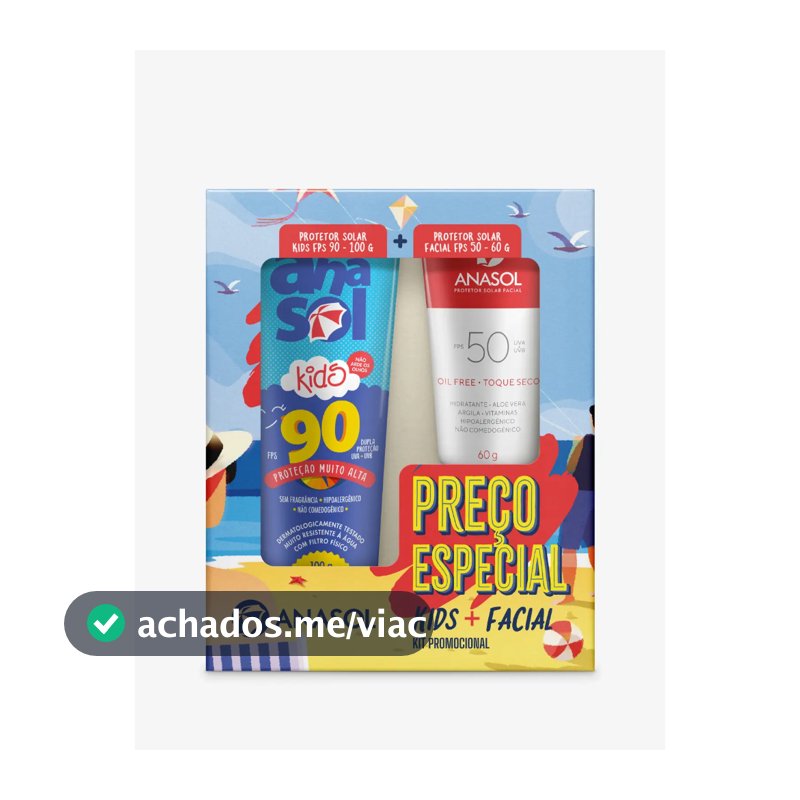 Kit Anasol Protetor Infantil FPS 90 Resistente a Agua 100g +Protetor Solar Facial FPS 50 60g