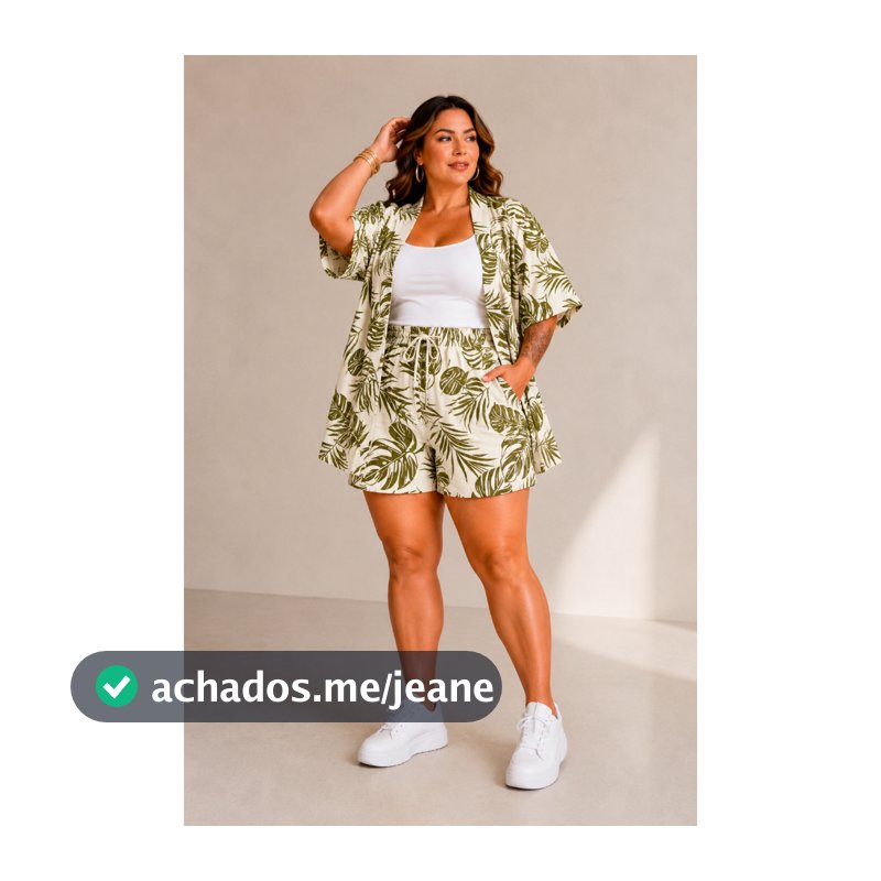 Conjunto Plus Size Feminino Kimono Manga Curta Short Casual