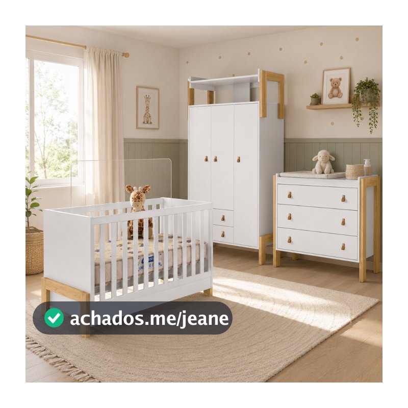Quarto de Bebê Completo Berço mini cama Guarda-Roupa Cômoda Fantasia Qmovi e Colchão Gazin