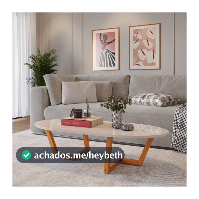 Mesinha De Centro Sala de Estar Moriá Oval Pés De Madeira Maciça Decoração Moderna