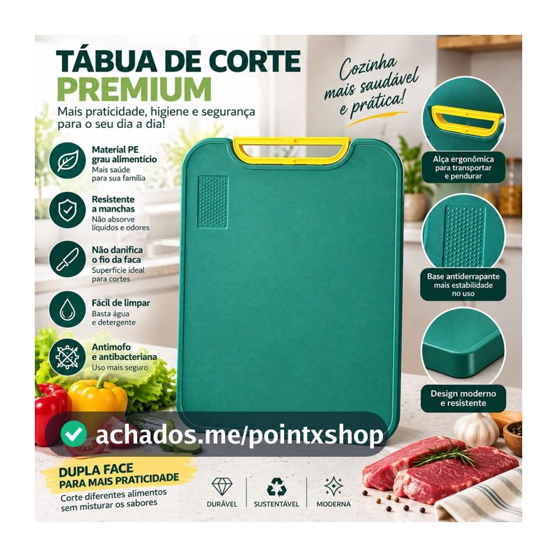 Tábua de Corte Premium em PE Grau Alimentício | Dupla Face, Resistente a Mofo, Fácil de Limpar