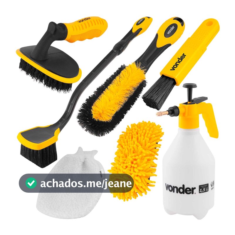 Kit 7 Peças Escovas Limpeza Automotiva Rodas Pneus Pincel e Esponjas