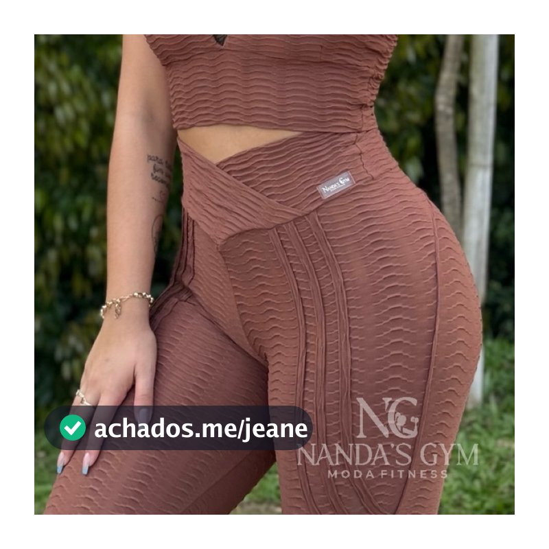 Calça Legging Modeladora Brocada COS V ou Reto  Marrom Chocolate - academia - casual - empina glúteo - levanta bumbum