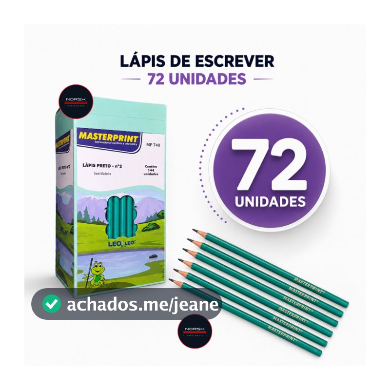 Lápis de Escrever Sextavado Preto Nº2 Caixa 72 Unidades Material Escolar Escola Estudos Masterprint
