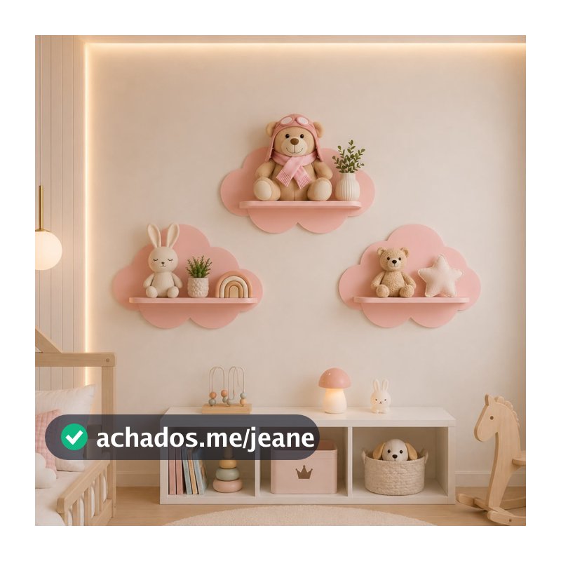 Kit 3 Prateleira Nuvem para Quarto Sala Infantil Bebê Menina