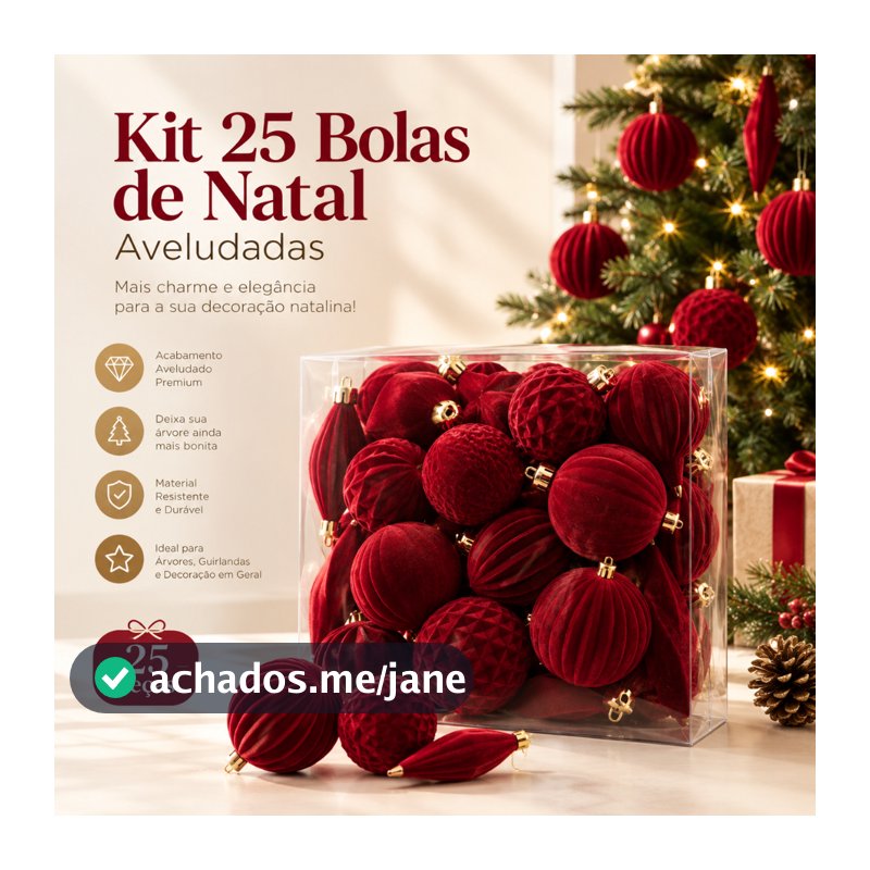 Kit 25 Bolas de Natal Aveludadas Enfeite Árvore de natal Decoração Natalina Luxuoso Elegante