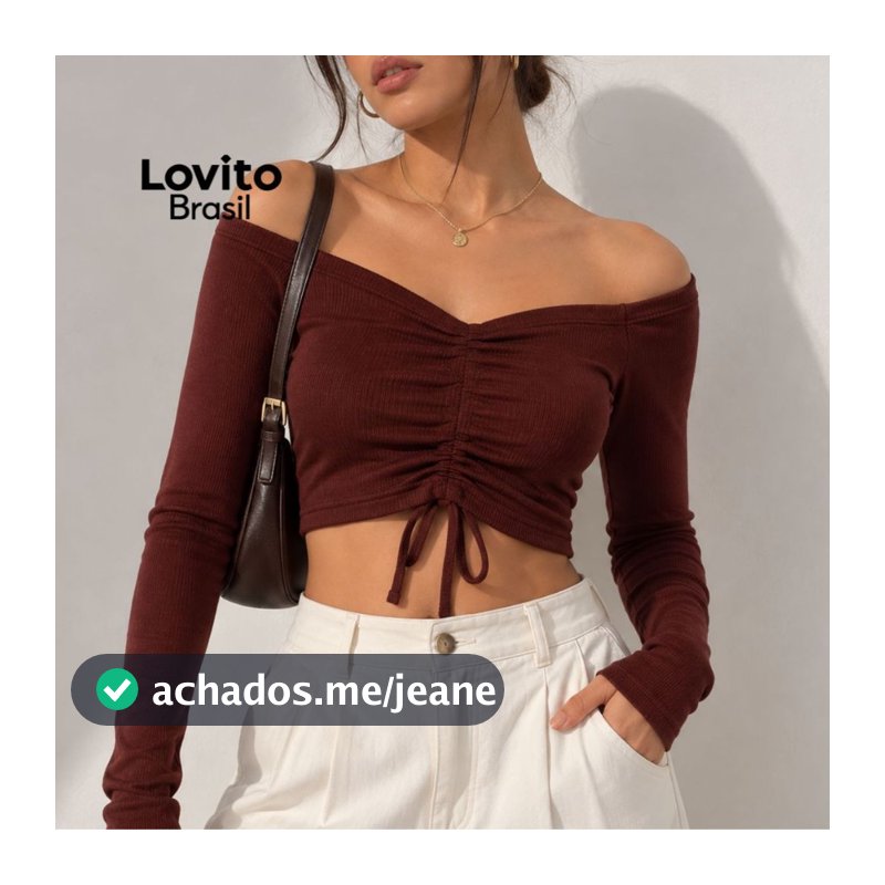 Lovito Blusa Casual Feminina Cropped com Franzido BLB18001830