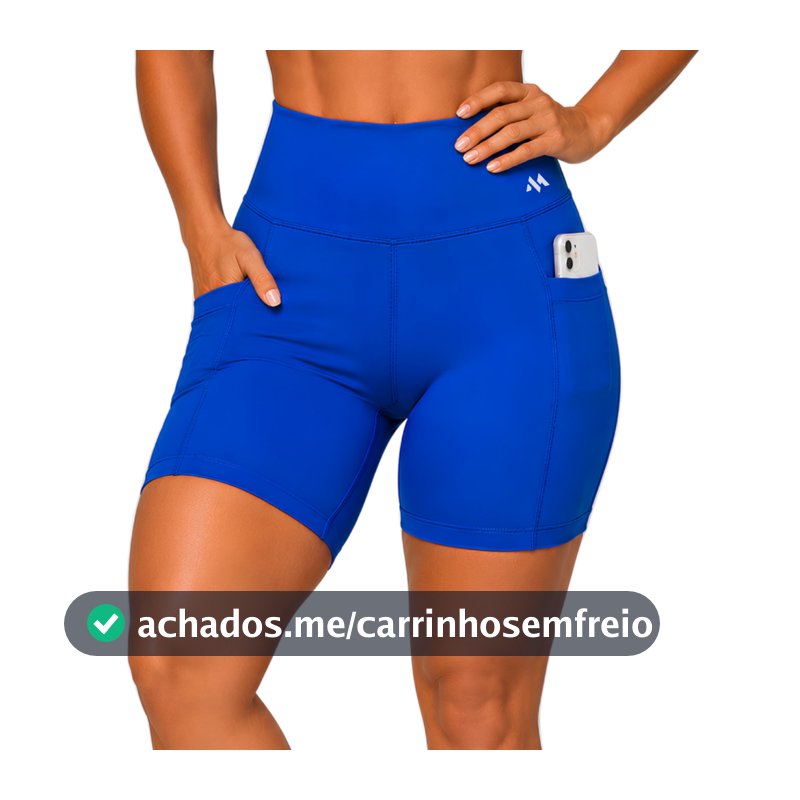 Bermuda Ciclista Feminina com Bolso Cintura Alta Fitness Academia