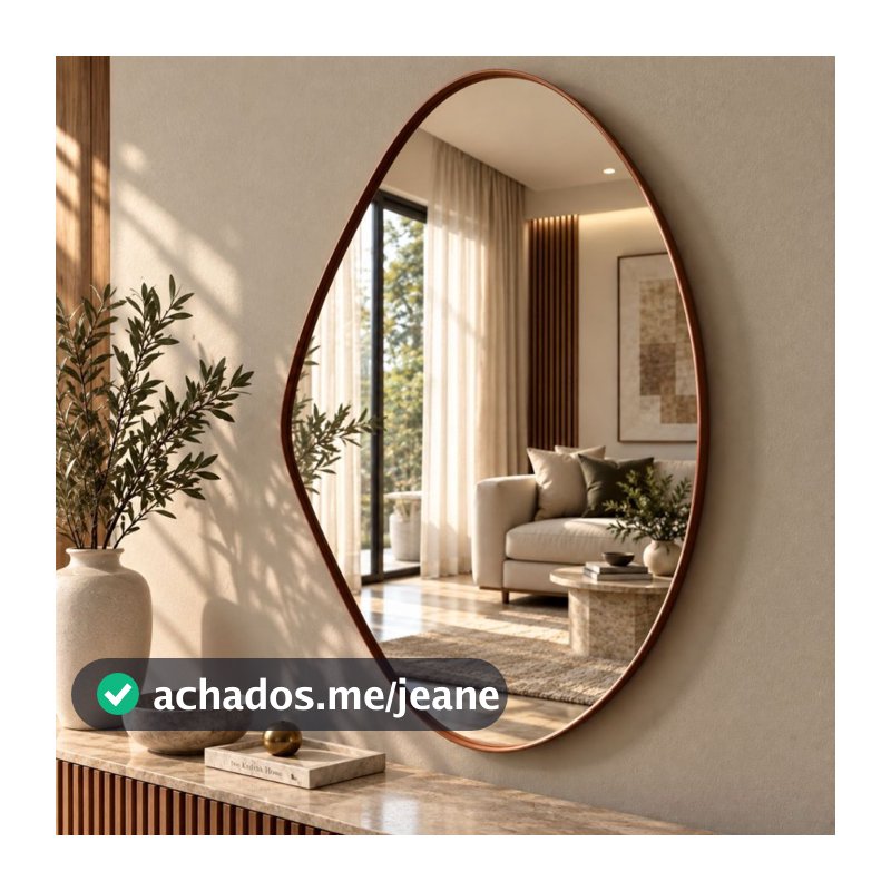 Espelho Orgânico Grande Decorativo 80X60cm Acabamento Couro Reforçado Premium  Banheiro Sala Quarto