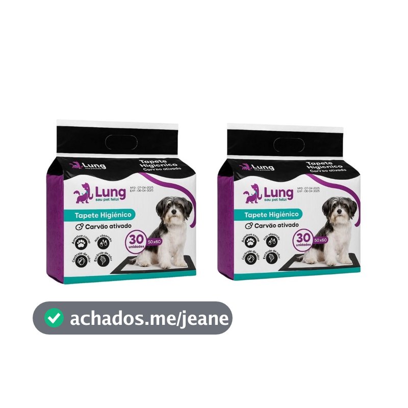 Kit 2 Tapete Higiênico Carvão Ativado 50X60cm 30un p/ Cachorro Pet Gel Absorvente Colante Anti Odor
