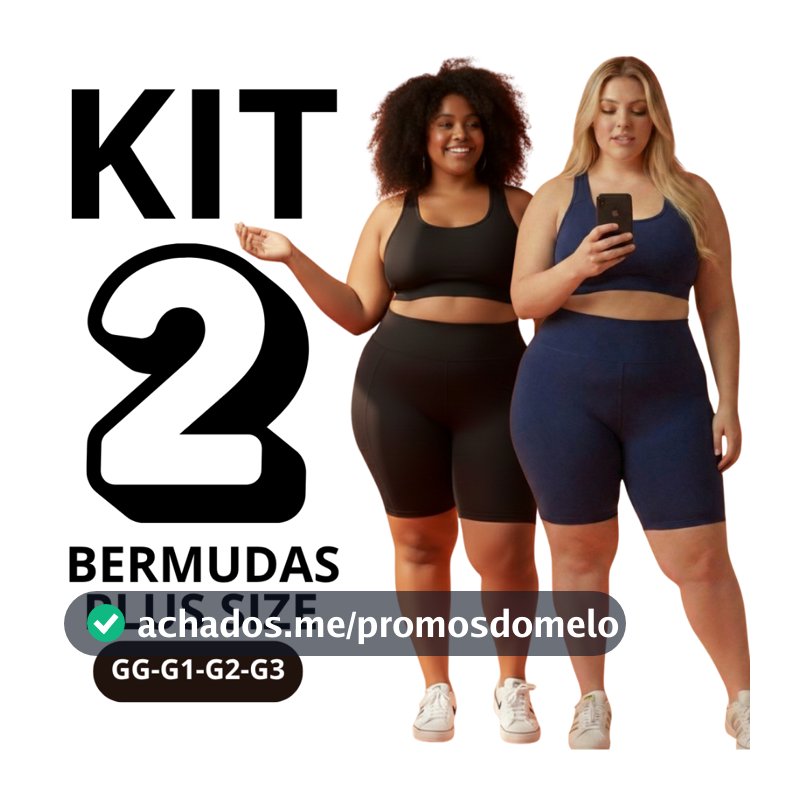 KIT 2 Bermudas Shorts Feminino Plus Size Academia Fitness Dia a Dia