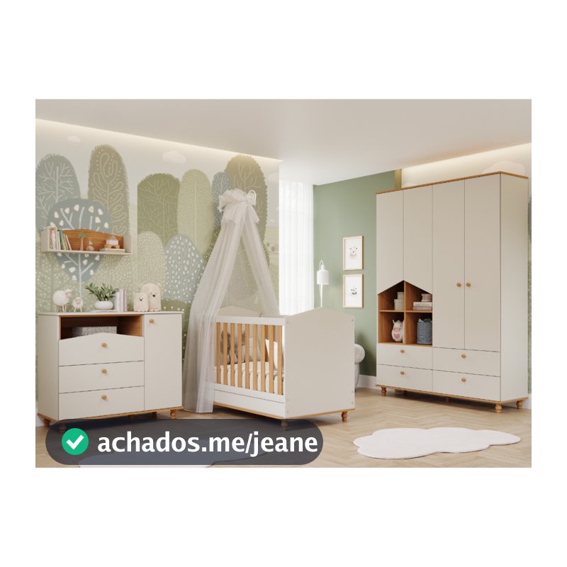 Quarto bebê Completo Berço Americano 3 em 1 Guarda Roupa 4 Portas Cômoda 1 Porta Casinha 100% MDF