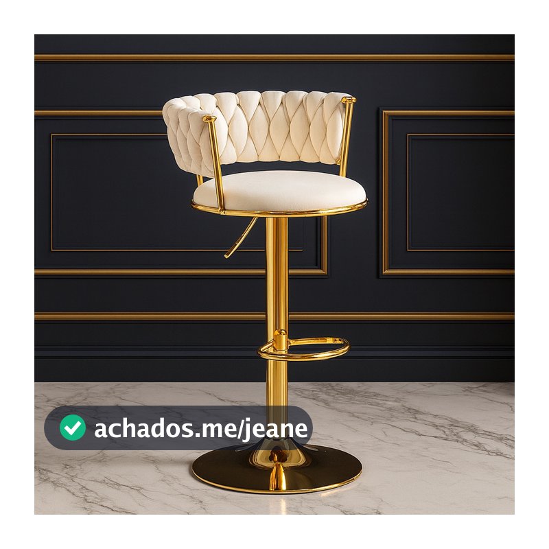 Cadeira Alta de Bar em Veludo Macio com Pé Dourado – Banqueta Decorativa de Luxo