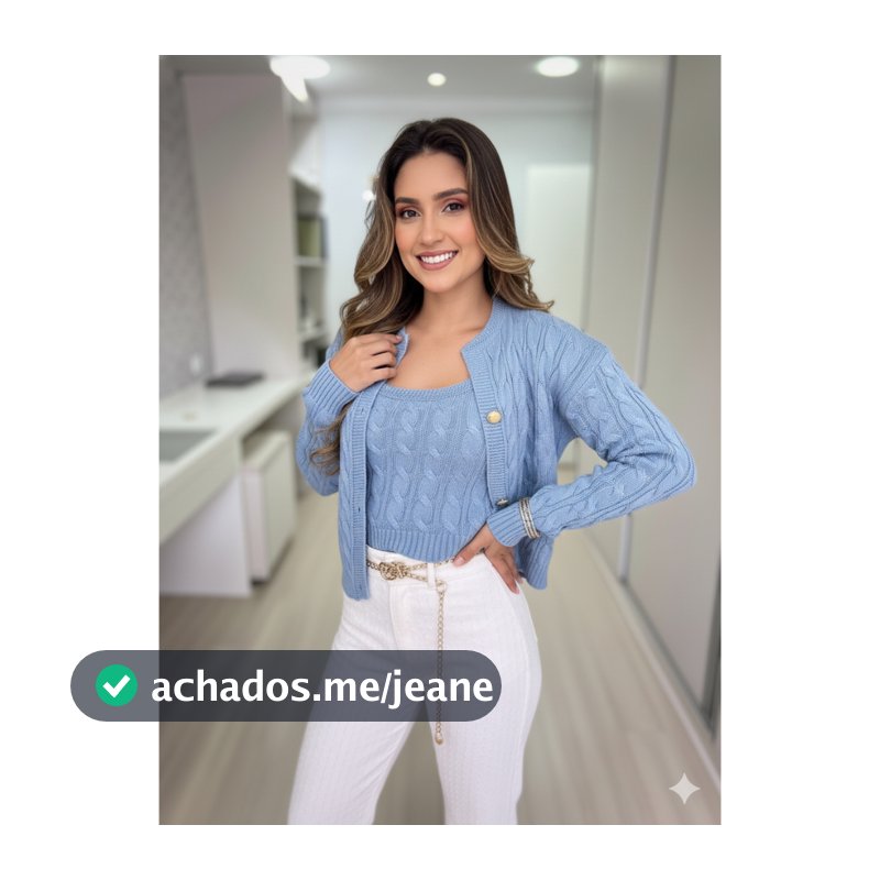 Conjunto Casaco Feminino de Tricô Inverno 2026 Cardigan de Frio com Botões e Tranças + Regata Tricot