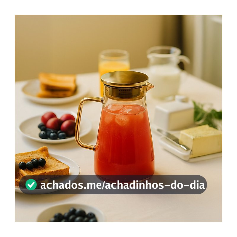 Jarra de Vidro Borossilicato Âmbar com Tampa de Inox Vedação Silicone