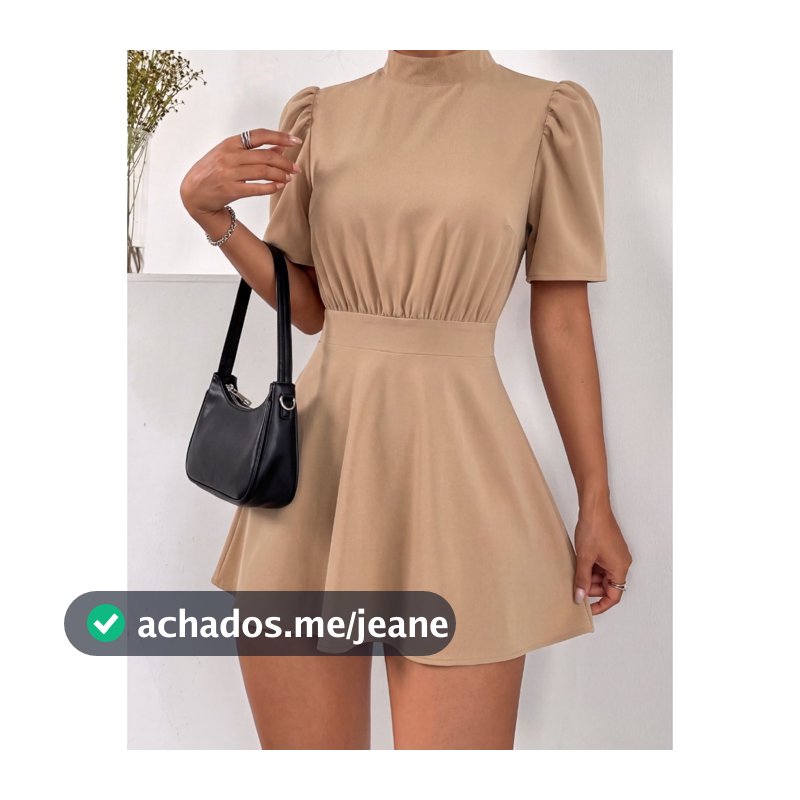 Macacao Feminino Social Vestido Curto Gola Alta Manga Flare