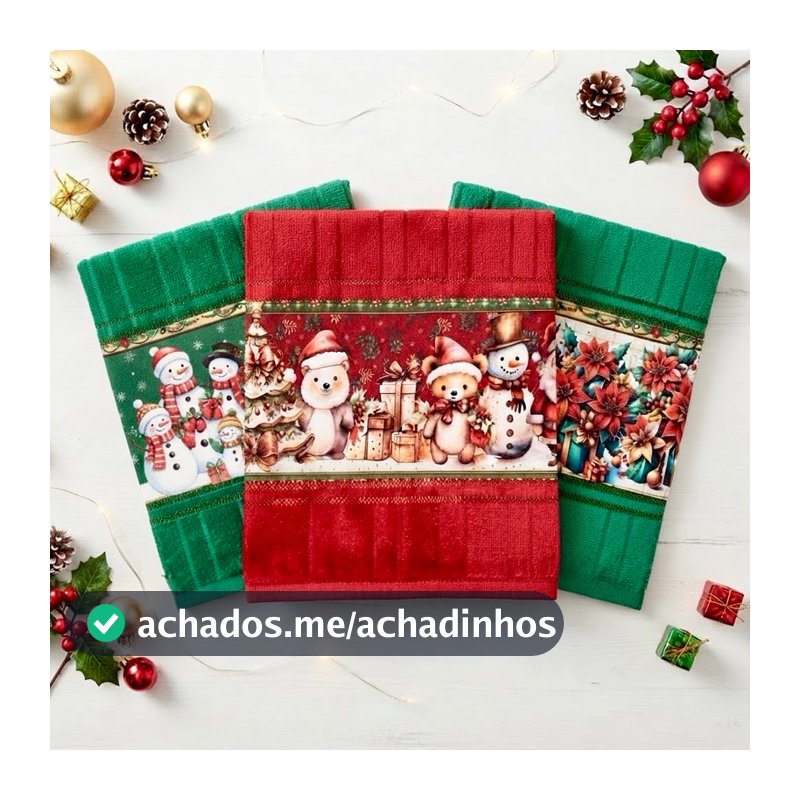 Kit Toalhas Lavabo de Natal Felpuda Dohler Linha Premium Decoraçãode Banheiro Toque Macio Papai Noel