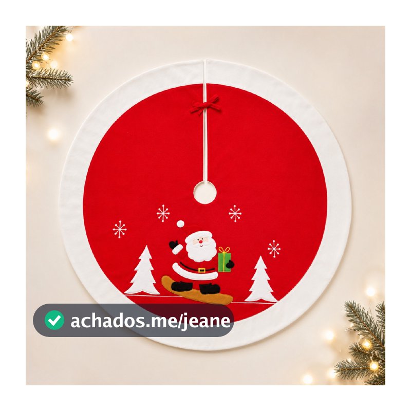 Saia Tapeta Para Árvore de Natal 90cm Vermelha Estampa Papai Noel