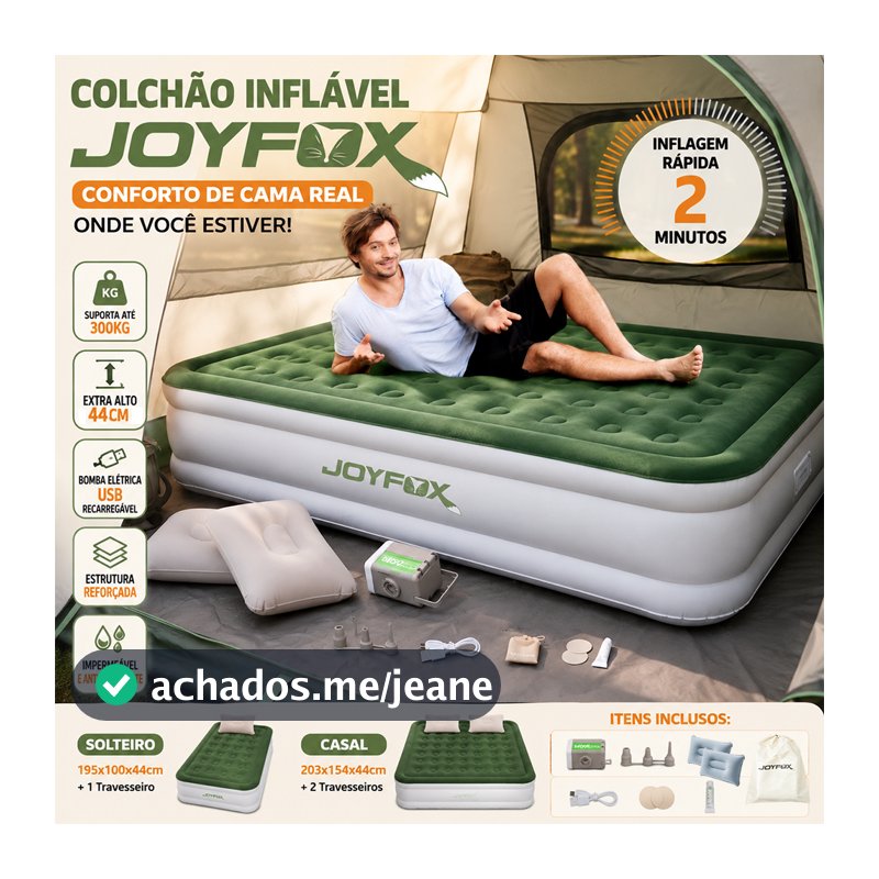 Colchão Inflável Casal Queen Com Bateria De Lítio Integrada 20315444cm Resistente E Confortável JOYFOX